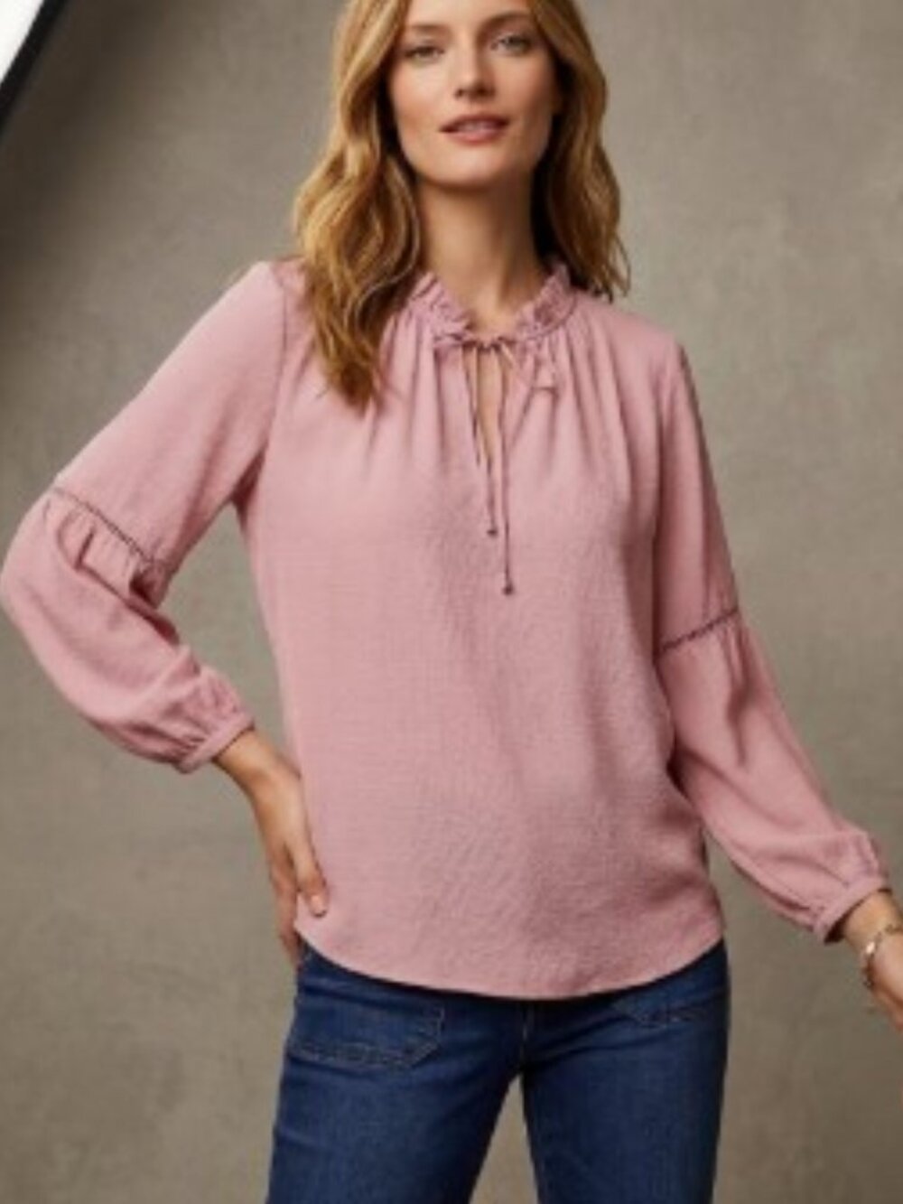 New Loft Romantic Pleated Tie Neck Blouse Blush Pink (Can Fit Small/Med)